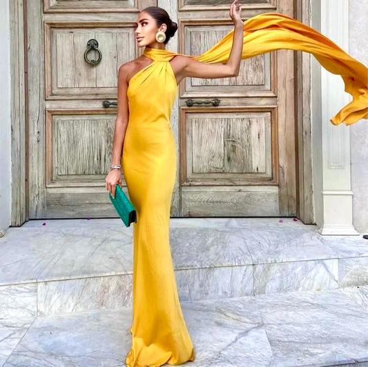 Elegantes Band-Satin-langes Partykleid
