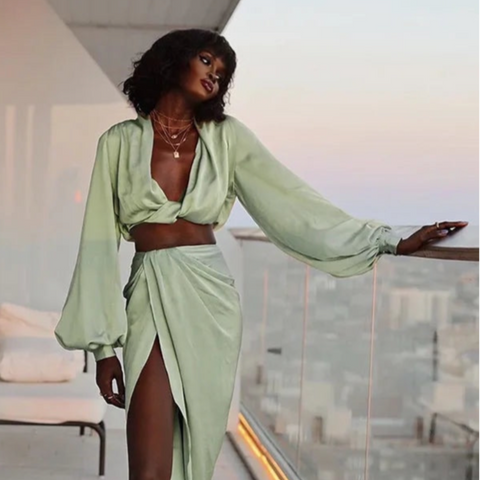 Satin 2 tlg. Set Frauen Sommer Strand Outfit