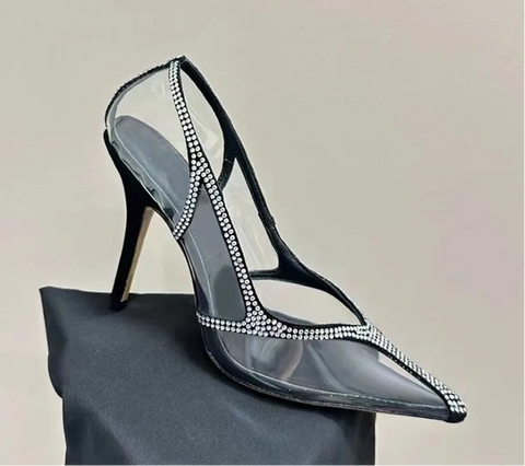 Star Style Strass transparente Pumps elegante spitze High Heels Kristall