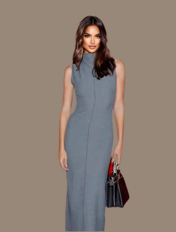 Office Elegantes graues langes Bleistiftkleid ärmellose, figurbetont
