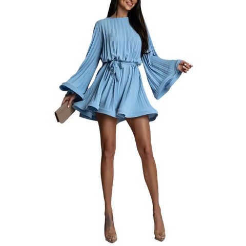Plissee Kleid mit Trompeten Ärmel