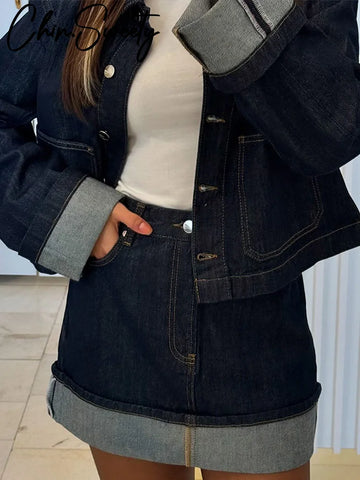 Trendy Denim Rock Set Casual