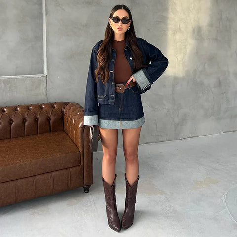 Trendy Denim Rock Set Casual