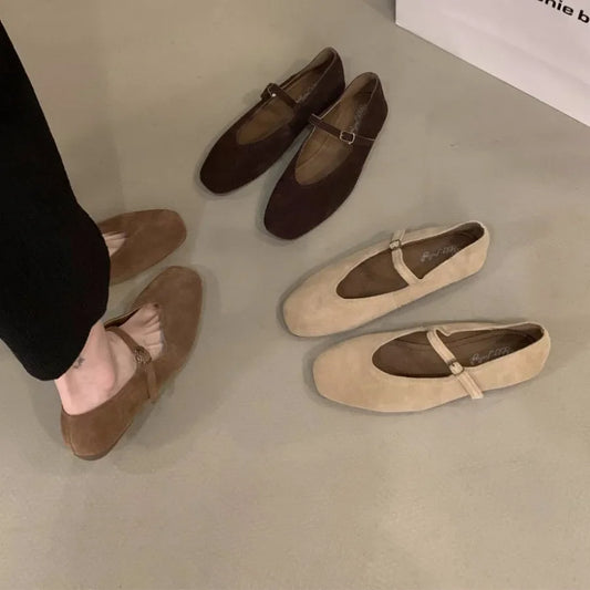 Paris Style, echtes Leder, flache Mary Jane Schuhe Damen Soft