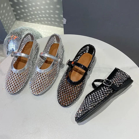 Strass Fishnet Ballerinas Mesh Mary Jane