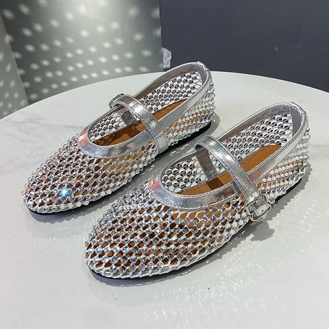 Strass Fishnet Ballerinas Mesh Mary Jane