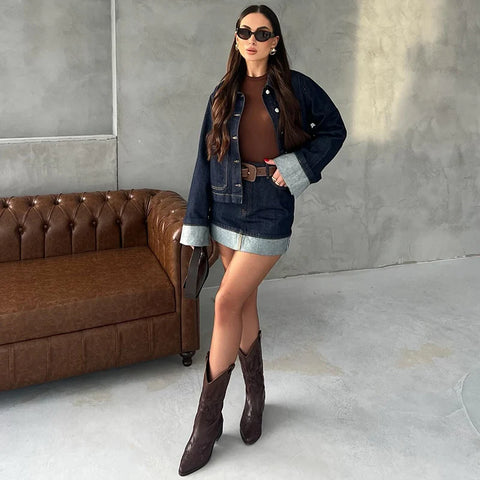 Trendy Denim Rock Set Casual