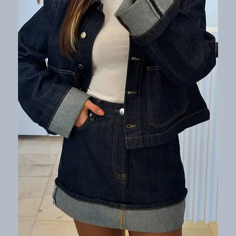 Trendy Denim Rock Set Casual