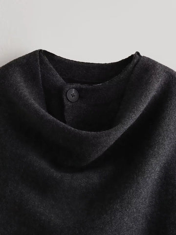 Ponch Women Knitted Jacket Asymmetric Scarf Coat Chic Outerwear