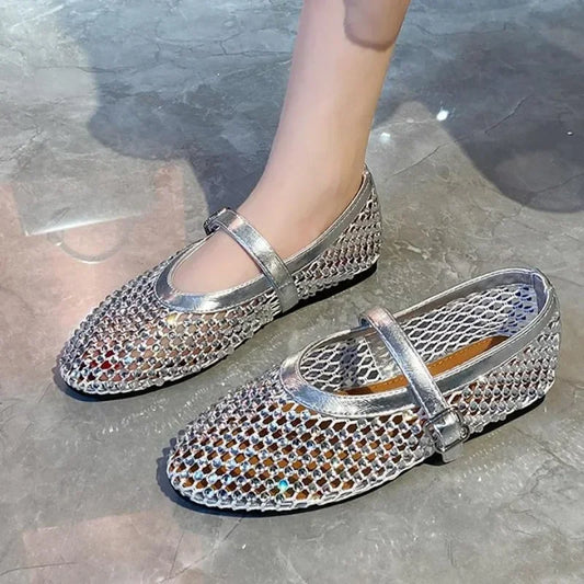 Strass Fishnet Ballerinas Mesh Mary Jane