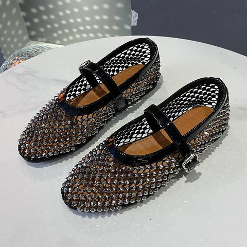 Strass Fishnet Ballerinas Mesh Mary Jane