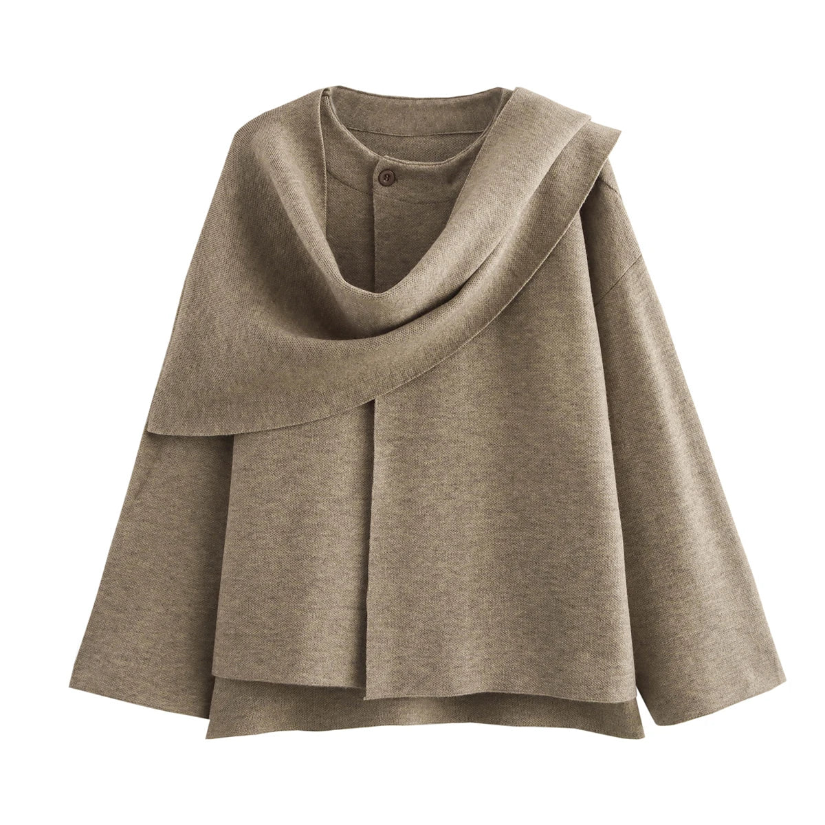Ponch Women Knitted Jacket Asymmetric Scarf Coat Chic Outerwear
