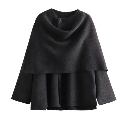 Ponch Women Knitted Jacket Asymmetric Scarf Coat Chic Outerwear
