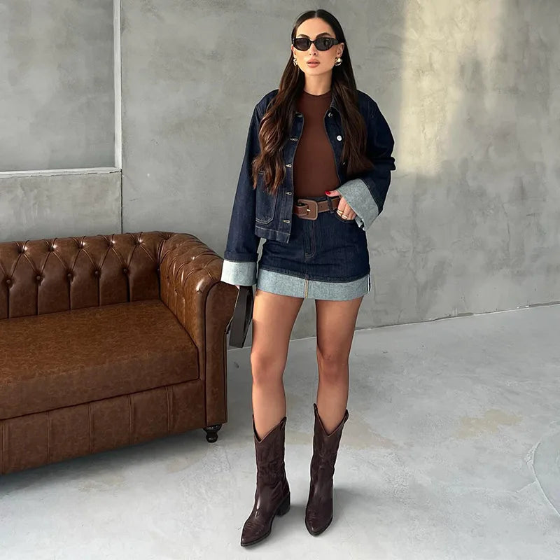 Trendy Denim Rock Set Casual