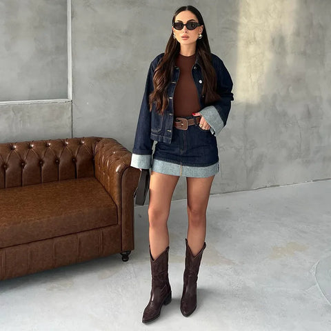 Trendy Denim Rock Set Casual