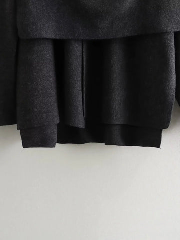 Ponch Women Knitted Jacket Asymmetric Scarf Coat Chic Outerwear